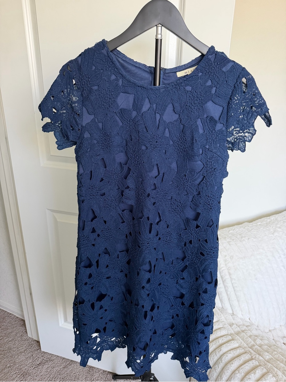 miami Navy Floral Crochet Lace Mini Dress